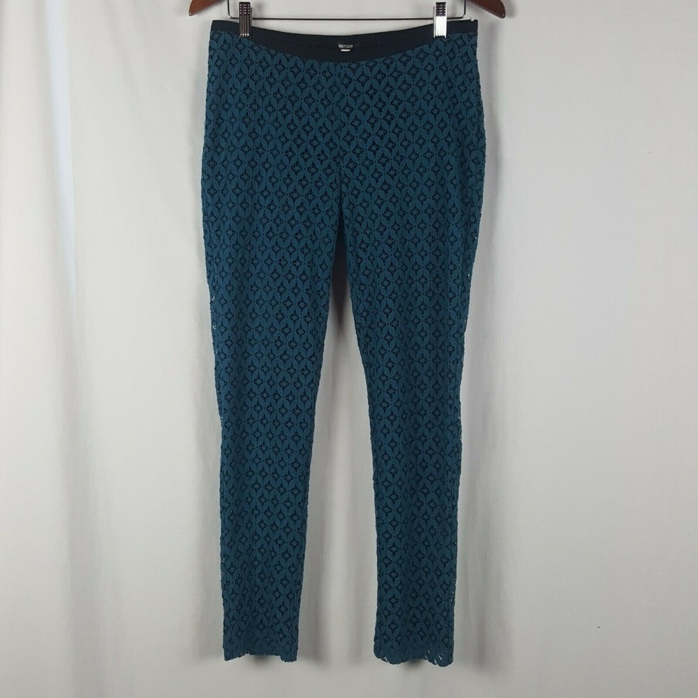 Kensie Pants Size 6 Blue Black Lace Overlay Slacks